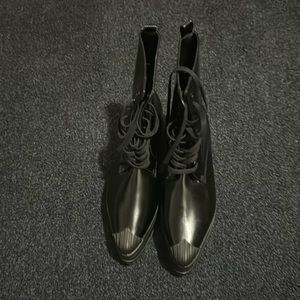 SCHUTZ EMELINE LEATHER PLATFORM LACE-UP ANKLE BOOTS BLACK SIZE